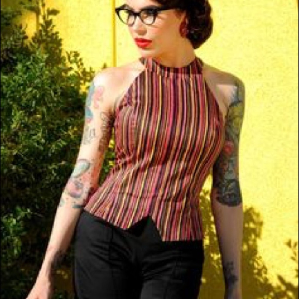 ISO PINK CAROLE STRIPE CABANA TOP